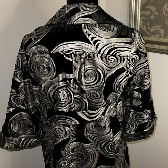 3 Sisters art deco circles print velvet swing blazer coat red polka dot lining S - Picture 5 of 10